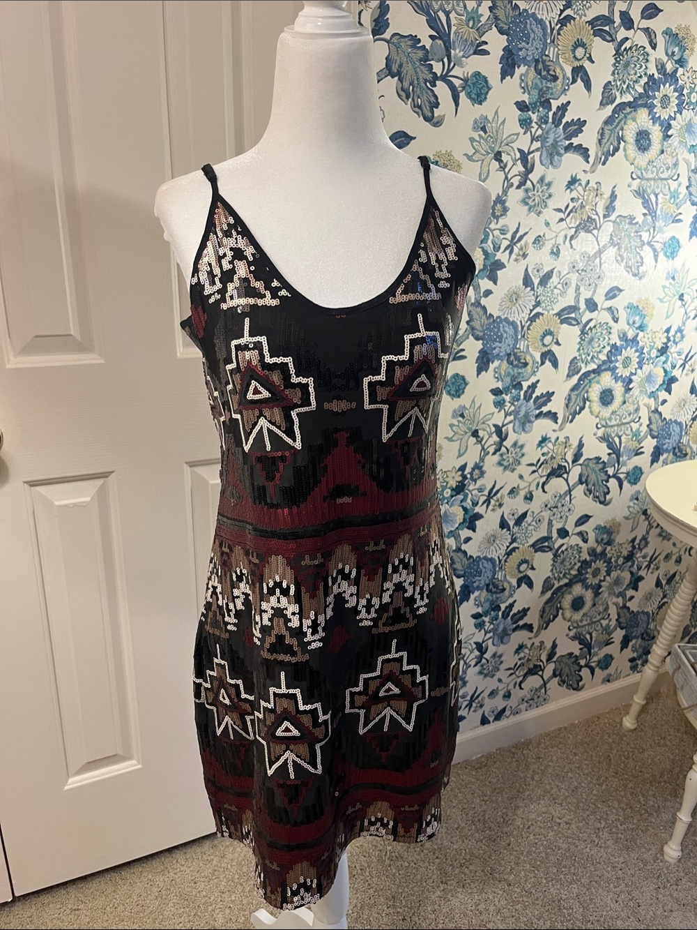 Shyanne Black and Burgundy Sequin Mini Dress